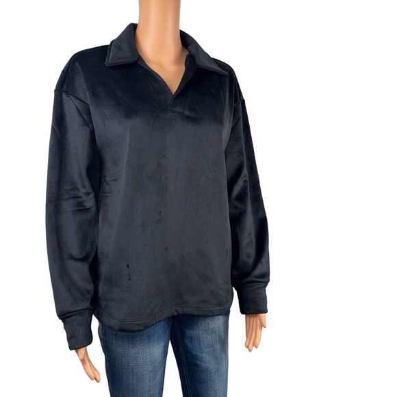 Mondetta Womens Size Small Black Corduroy Long Sleeve Fleece Pullover Shirt - Picture 2 of 9